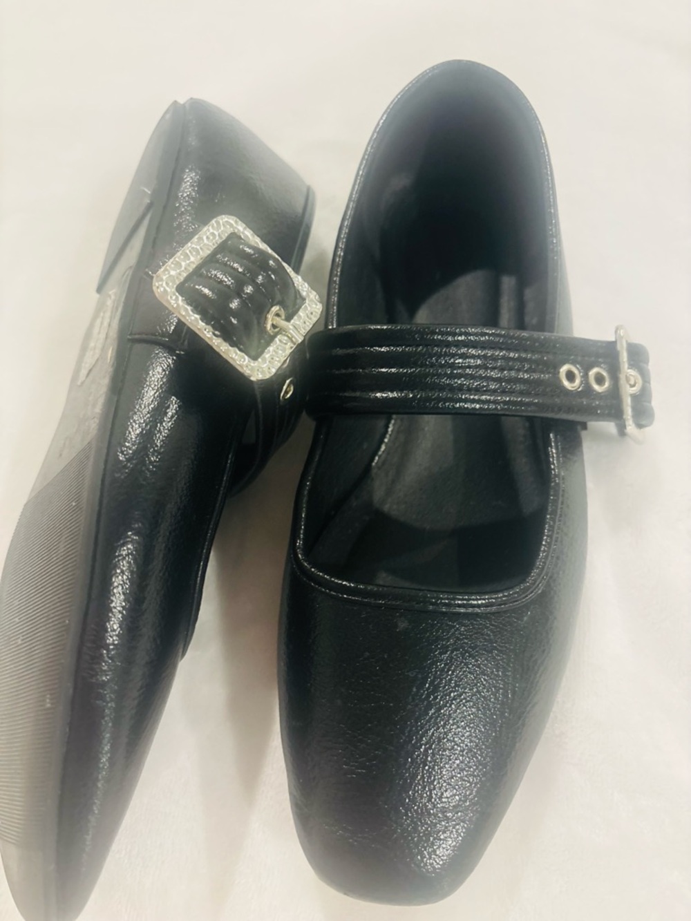 Black Mary Jane Flats with Decorative Buckle